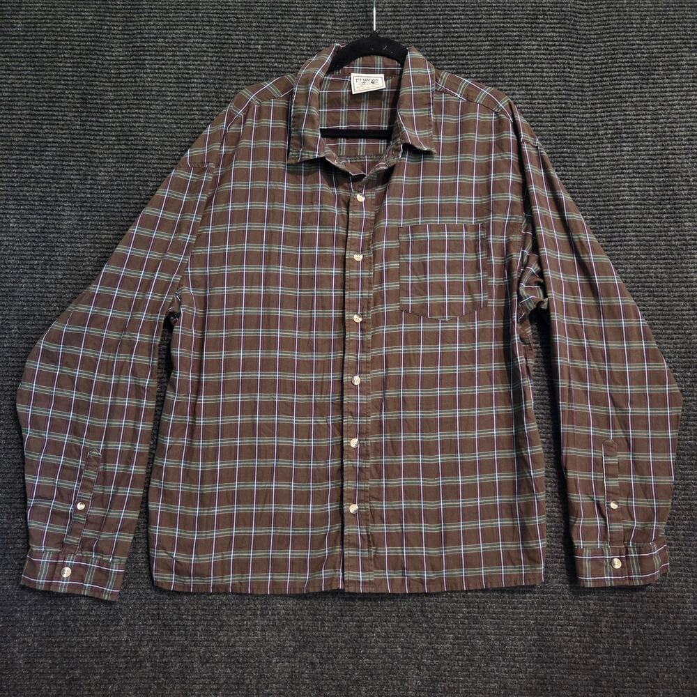 Elwood Mens XL Plaid Button Down Shirt Brown Green Long Sleeve Skate Casual
